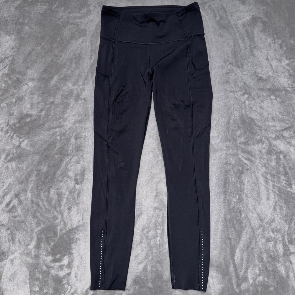Lululemon Fast and Free Leggings 7/8 Nulux Womens 6 Black Pockets Reflective